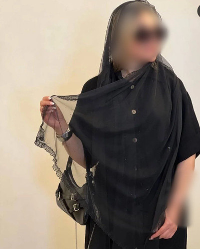 شال دخترانه توری دور دانتل نگین دار