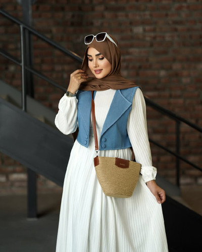 پیراهن سفید کت جین دخترانه ایوا